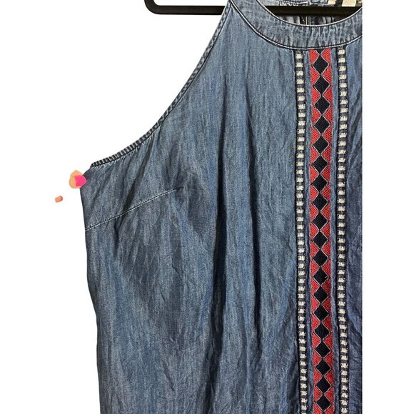 Cato Top Women 26 Blue Chambray Halter Embroidery Boho Western 80s Retro Artsy - Picture 8 of 13